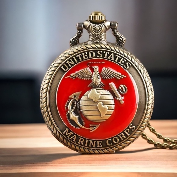 Pocket Watch US Marine Corps Steampunk Chain Quartz Watch Analog Retro Pendant - Picture 2 of 16